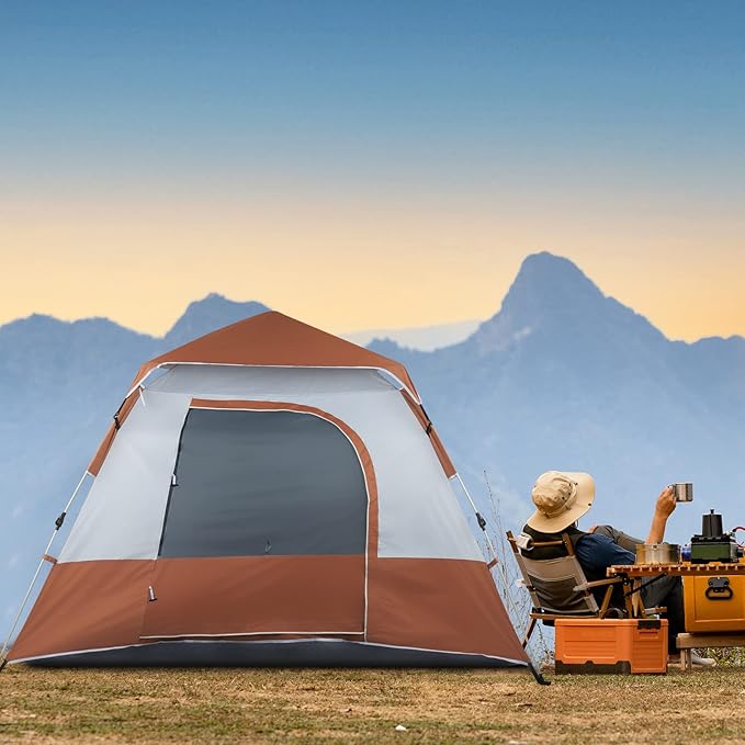 Outvita Pop Up Camping Tent, 4 Person Waterproof & Windproof Family Tent with Rainfly, Portable Easy Setup Outdoor Shelter with Carry Bag for Backpacking Hiking Trip Mountaineerin