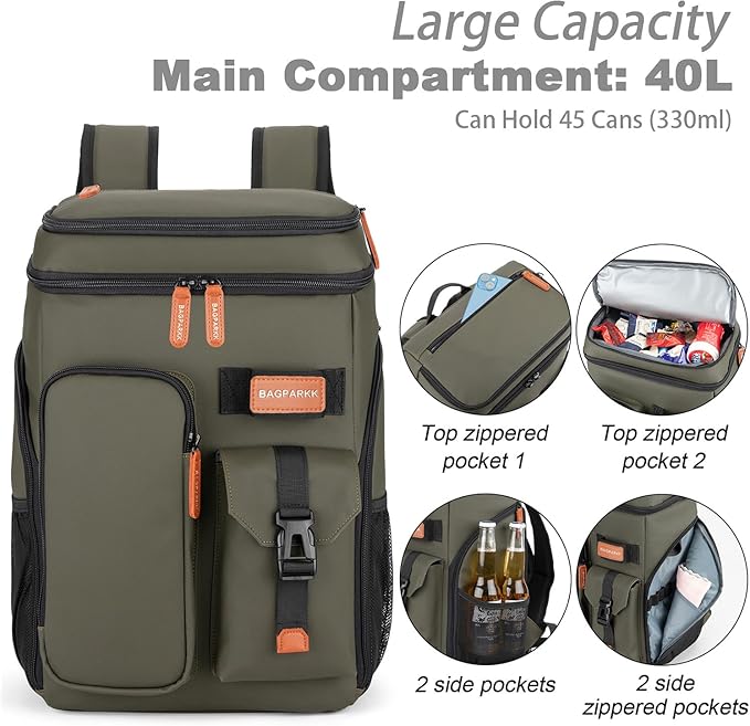 Insulated Cooler Backpack,33/45 Cans Multifunctional Double Deck Leakproof Cooler Bag with Sternum Strap,Large Capacity Lightweight Travel Camping Beach Backpack