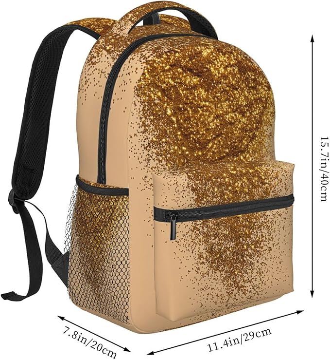 Lightweight Rucksacks for Climbing Outdoors Walking Cycling, Large Capacity Anti-Theft Multipurpose Carry On Bag, Gold Glitters Art Camping Outdoor Backpack