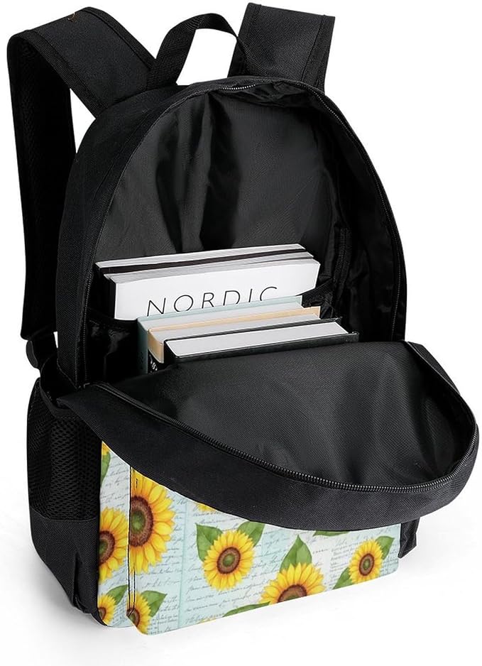 Rucksack Multipurpose Anti-Theft Big Capacity Shoulder Bag, Vintage Sunflower Travel Hiking Camping Rucksack With Side Pockets