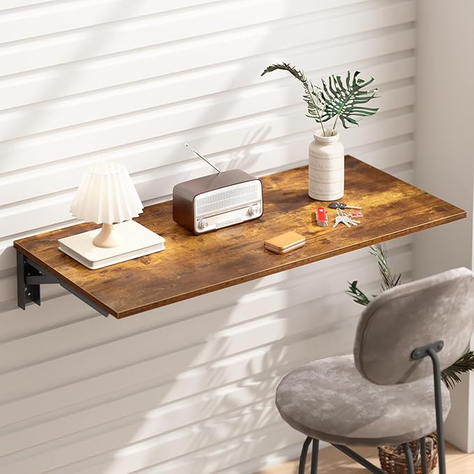 Need Wall Mounted Folding Table - Heavy Duty Small Fold Down Dining Table Length 30" Width 20" Perfect Addition to Home Office/Laundry/Home Bar/Kitchen & Dining Room Rustic Brown AC15-7650FG-ND