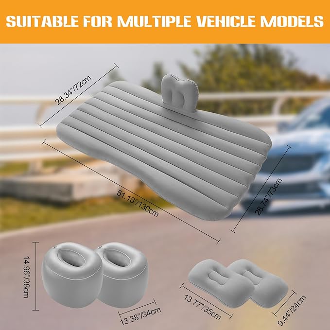 Ergocar Inflatable Mattress Camping Thickened Portable Travel Camping Flocking Bed Double-Layer Inflatable Valve Suitable for Suvs, Rear Seats, Automobiles