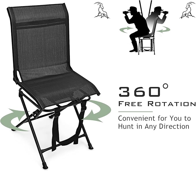 Moccha 360-degree Swivel Blind Chair, Foldable Hunting Chair w/Mesh Back & Non-Slipping Pads, Multi-Position X Steel Frame Portable Outdoor Chairs for Camping, Hunting, Fishing, Black