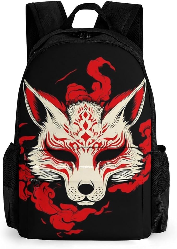 Lightweight Daypack Backpack for Sports Travel Running, Large Capacity Multipurpose Anti-Theft Bookbag, Japanese Kitsune Mask Fox Art Laptop Backpack Daypack