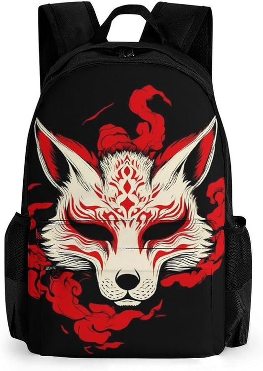 Lightweight Daypack Backpack for Sports Travel Running, Large Capacity Multipurpose Anti-Theft Bookbag, Japanese Kitsune Mask Fox Art Laptop Backpack Daypack