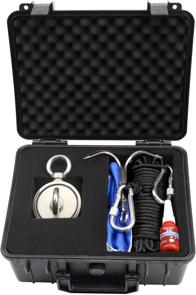 VNDUEEY 1000 LBS Fishing Magnet Kit, Magnet Fshing Kit-Includes Grappling Hook, Heavy Duty 65FT Rope, Gloves & Locking Carabiner - 2.95inch Diameter