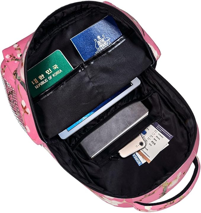 Rucksacks Multipurpose Anti-Theft Big Capacity Bookbag, Floral Abstract Pink Cherry Flowers Bloom Art Travel Hiking Camping Rucksack With Padded Straps