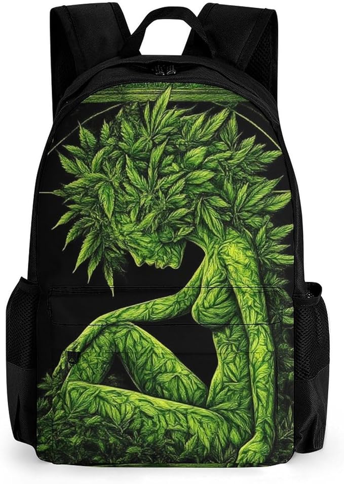 Backpack Anti-Theft Multipurpose Large Capacity Carry On Bag, Beauty Green Marijuanaweed Leaf Woman Camping Outdoor Backpack With Side Pockets