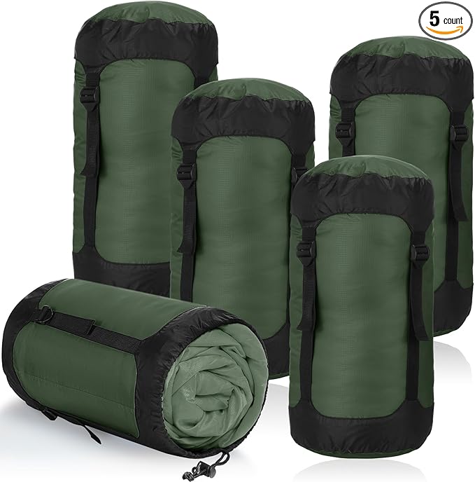 5 Pcs Compression Sacks for Backpacking 20L Camping Sleeping Bag Stuff Sacks for Backpacking Water Resistant Sleeping Bag Storage Sack for Space Saving Hiking Gear