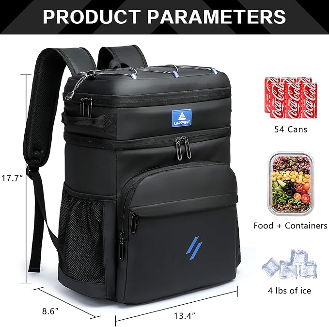 Laripwit 54/40 Cans Backpack Cooler Insulated Leak-Proof Large Cooler Backpack Double Deck Lunch Backpack for Men Women - Perfect Soft Cooler Bag for Tactical, Camping, Picnic, Beach, Hiking