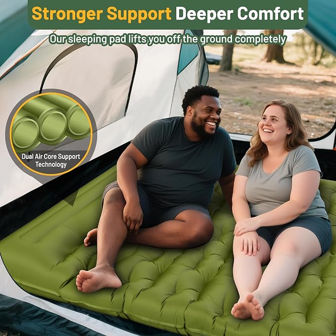 Sleeping Pad for Camping, 6" Extra Thick Double Sleeping Pad with Pillows & Built-in Foot Pump, Ultralight Camping Sleeping Mats Compact for Travel Tent Hiking Backpacking Car Camp Gear