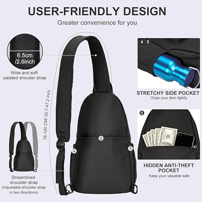 AOTIAN Anti-Theft Sling Backpack - Lightweight Water-Resistant Chest Daypack for Travel, Hiking & Outdoor
