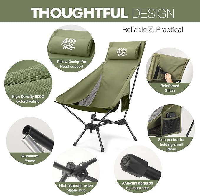 Compact Folding Camping Chair,Backpacking Chair,Supports 374lbs,Portable Travel & Hiking Chair,Lightweight Design,Perfect for Hiking Gear, Picnics and Traveling
