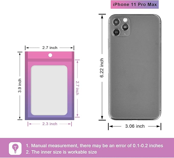 100 Pcs Resealable Mylar Bags, Gradient Color Food Storage Bags, Zip Bag Foil Bags Packaging Pouch for Food Storage, Sample, Small Business (Pink Purple, 2.7 X 3.9 Inch)