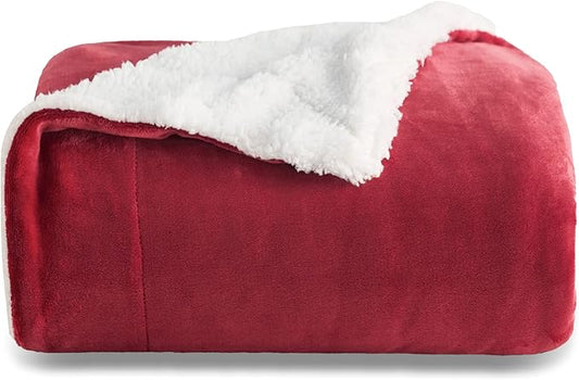 Bedsure GentleSoft Sherpa Fleece Throw Blanket for Couch - Thick and Warm, Soft Fuzzy Plush Throw Christmas Blanket for Winter, Red, 50x60 Inches