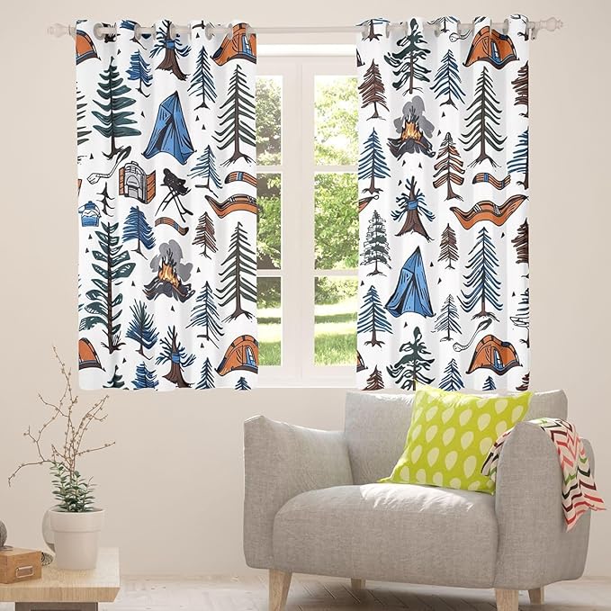 Feelyou RV Camping Camper Curtains for Bedroom Living Room Vintage Camping Blackout Darkening Drapes Tent Camper Window Treatments, 2 Panels 52 x 63 Inch Room Decor