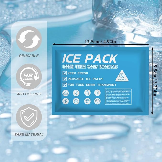 Ice Packs for Coolers Shipping Lunch Box Cold Cooler Bag Long Lasting Reusable Ice Pack Gel Freezer Packs for Camping