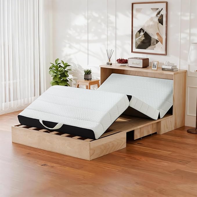 Foldable Mattress, Full Tri-Fold Memory Foam Mattress Topper with Washable Cover, Handle & Non-Slip Bottom, 4 Inch Portable Folding Bed for Guest, Yoga, Living Room, Camping - 73"x52"x4"