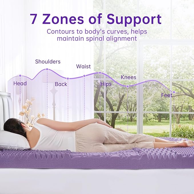 MUXHOMO 3 Inch 7-Zone Full Mattress Topper, Egg Crate Memory Foam Mattress Topper Full Size for Back Pain, Lavender Cooling Gel Infused Bed Pad, CertiPUR-US and Oeko-TEX Certification (54"×75")