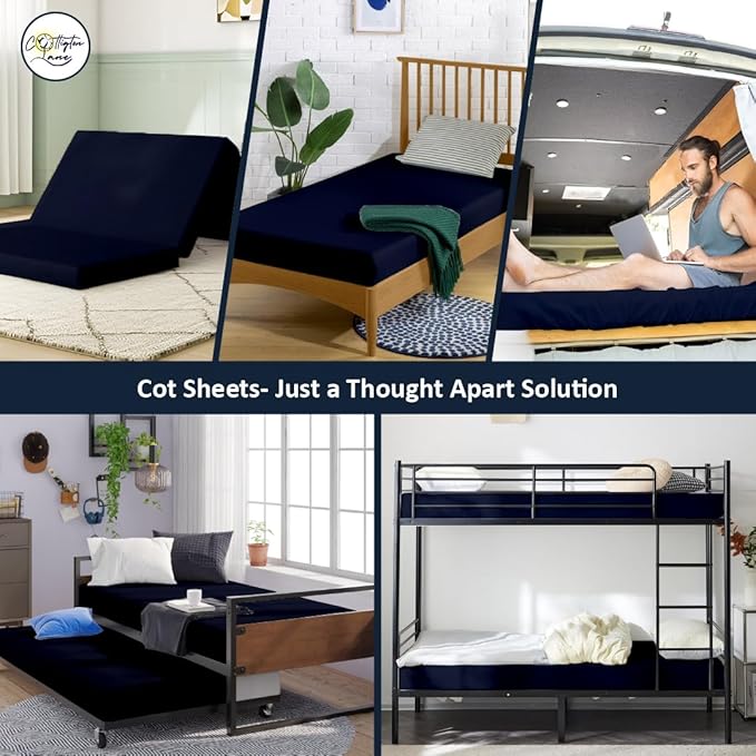Cot Fitted Sheet 30 x 75, 100% Egyptian Cotton, 1 PC Cot Size Bottom Sheet Only, Perfect for Narrow Twin, Camp Bunk, Army Cots, Trifold Mattress, Camping Cot, Guest Bed Replacement(Navy Blue)