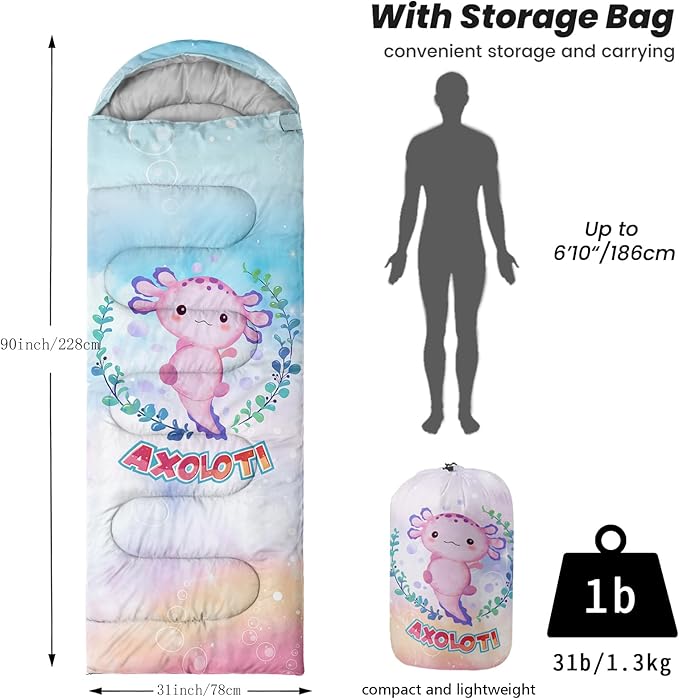 Sleeping Bags for Adults Youth Kids,3D Printing Camping Sleeping Bag for Girls Boys Lightweight Waterproof Cold/Warm Weather Sleeping Bag for 3 Seasons