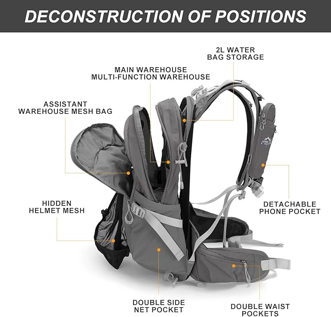 IX INOXTO 20L Hydration Backpack, Waterproof Hiking Internal Frame Backpacks with 2L Hydration Water Bladder and Rain Cover for Men, Lightweight Travel Daypack for Cycling,Camping,Ski (grey)