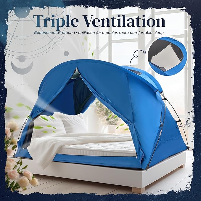 Bed Tent Canopy Full, Blackout Portable Sleep Tent Easy Setup, Breathable Mesh, Privacy Curtains for Adults, Ideal for Indoor