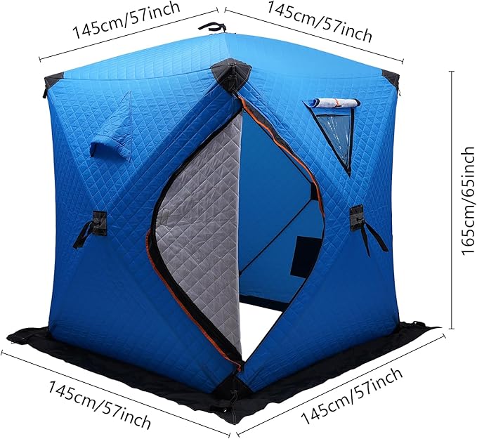 Portable 2 Person Ice Fishing Tent Insulated,Pop-up Hub-Style Ice Fishing Shelter w/Ice Nails, Thermal Ice Fishing Shanty Ice Fishing Gear for Ice Fishing