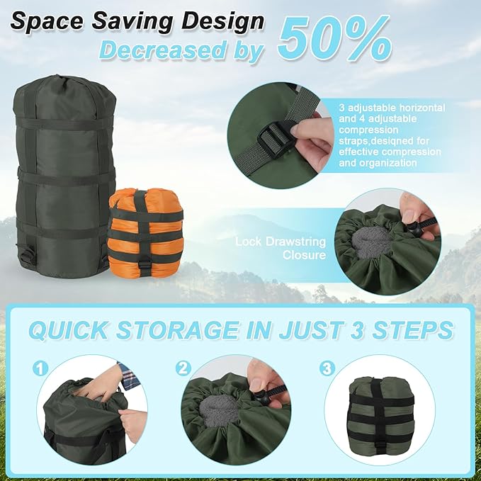 Compression Sacks Ultralight Sleeping Bag Stuff Sack Nylon Compression Stuff Sacks Water Resistant Compression Bag for Backpacking Camping Space Saving Hiking Gear Outdoor