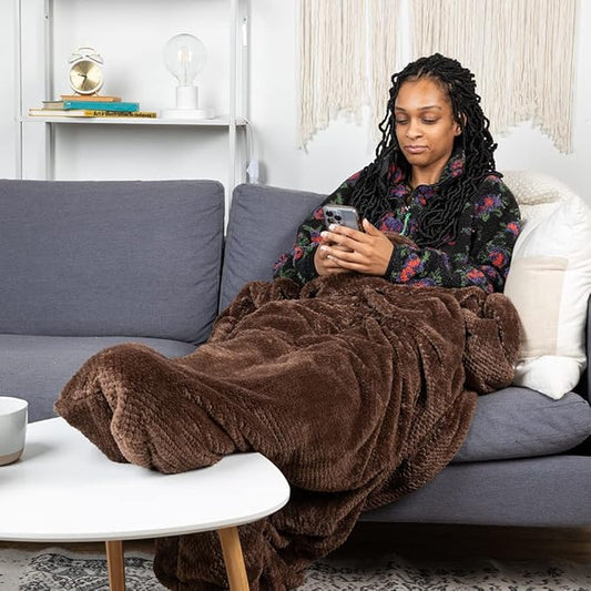 PediPocket XXL Sherpa Lined Patented Foot Pocket Blanket – Exquisitely Expresso – Extra Large 60” x 84” with 30” Deep Foot Pocket, Plush Fleece Blanket,Machine Washable, Gift Idea (Non-Electric)