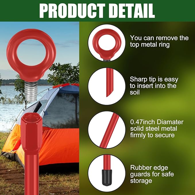 Gisafai 6 Pcs 30 Inch Long Ground Anchors Spiral Blade Earth Shed Anchor Kit Heavy Duty Tent Trampoline Hook 12 mm Thick Metal Swing Set Wind Stake for Mobile Home Canopies (Red)