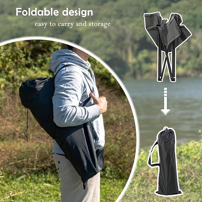 Folding Camping Chairs, Portable Moon Chair Support Up to 330Lbs with Carry Bag, Lightweight Foldable Outdoor Chair with Cup Holder, Gray