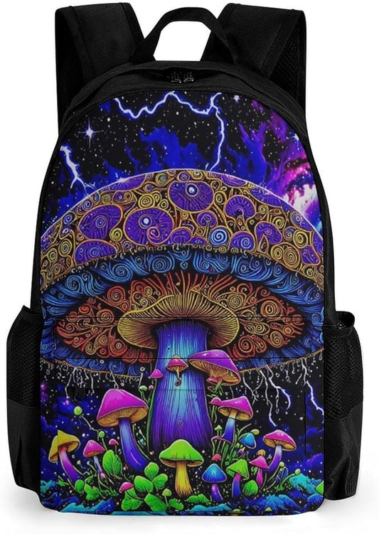 Supdreamc Daypack Bookbag Multipurpose Anti-Theft Big Capacity Carry On Bag, Psychedelic Magic Mushrooms Trippy Galaxy Space Art Travel Hiking Camping Rucksack With Padded Straps