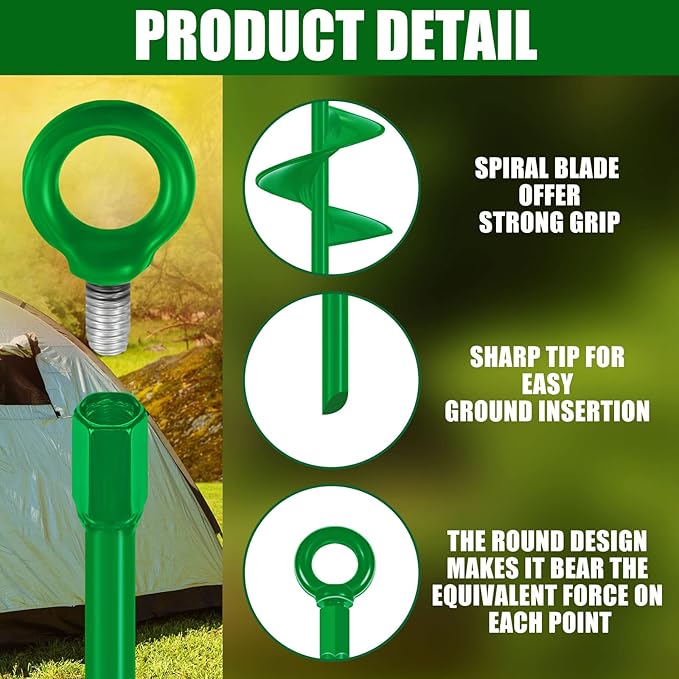Chumia 6 Pcs 18 Inch Ground Anchor Spiral Blade Heavy Duty Earth Anchors Swing Set Metal Shed Kit for Garden Securing Trees Tents Trampoline Canopies Shelters (Green)