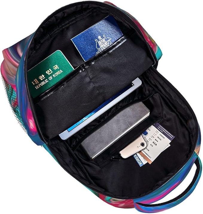 Daypack Backpack Anti-Theft Multipurpose Big Capacity Bookbag, Abstract Aesthetic Swirl Wave Trippy Art Business Computer Bag With Side Pockets