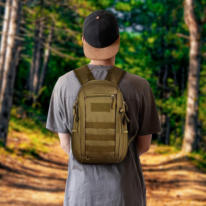 HUNTVP 10L Tactical Backpack Small Backpack Mini Daypack Military MOLLE Rucksack Gear Tactical Assault Pack Bag for Hunting Camping Trekking(10L Dark Brown)