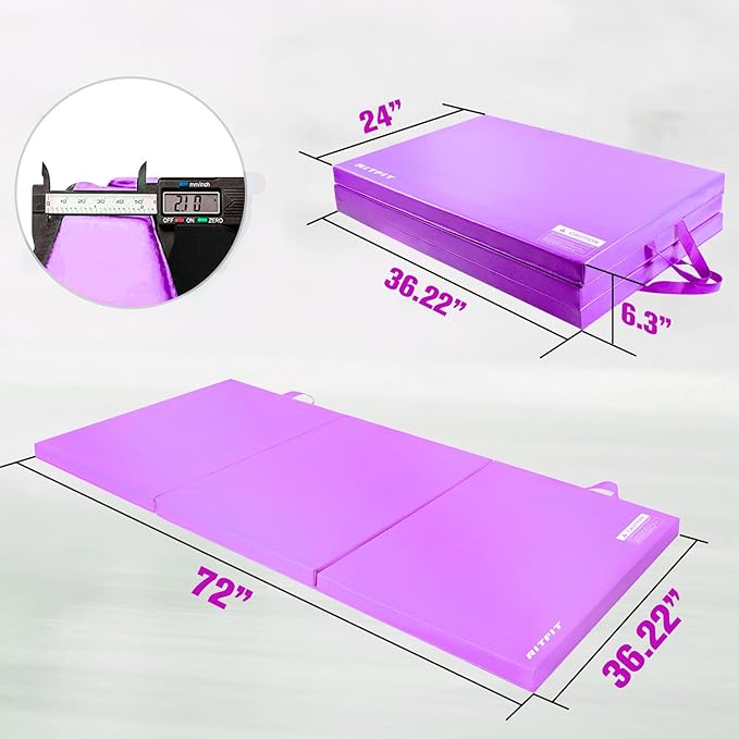 RitFit Upgraded Folding Exercise Mat, 2 Inch Thick Gymnastics Mat 3’x6’,4’x8’,4x10’,2'x8' with Carrying Handles for Yoga, MMA, Stretching, Core Workouts and Home Gym Protective Flooring