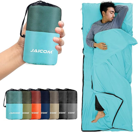Sleeping Bag Liner, Sleep Sack Travel Sheets, Two-Way-Zipper Expose Feet Separately, Lightweight for Single, Backpacking,Hotels & Hostels, Camping, Travel, Business