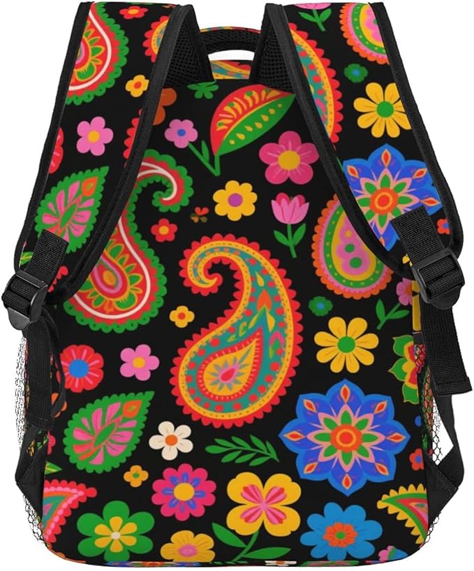 Rucksack Anti-Theft Multipurpose Large Capacity Carry On Bag, Abstract Paisley Texture Pattern Travel Hiking Bag Day Pack With Side Pockets