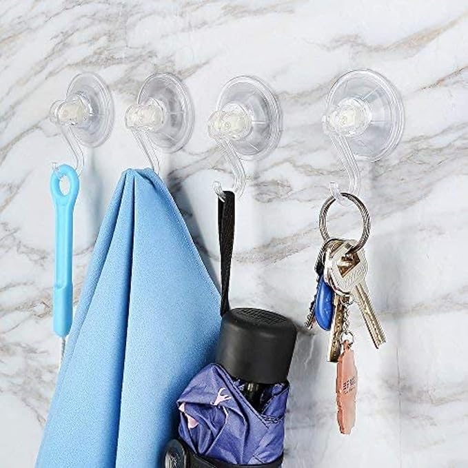 Clear Plastic Suction Cup Hook, oobest 6 Pack Ultra Heavy Duty Hooks Strong Power Lock Hooks Vacuum Traceless Hooks Smooth Waterproof Oil-Proof Wall Shower Kitchen Window Bathroom Holder