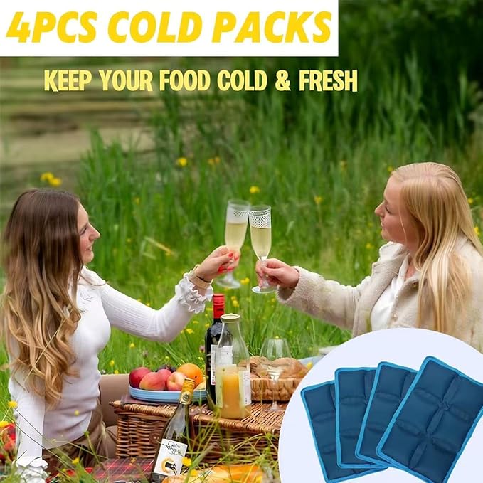 4pcs Ice Packs for Lunch Boxes & Coolers - Reusable,Lightweight Cooler Ice Pack for Food Freshness, Drinks Freezer (6”x4”x0.7”) - Non-Toxic Cooler for Picnic, School, Sports & Camping