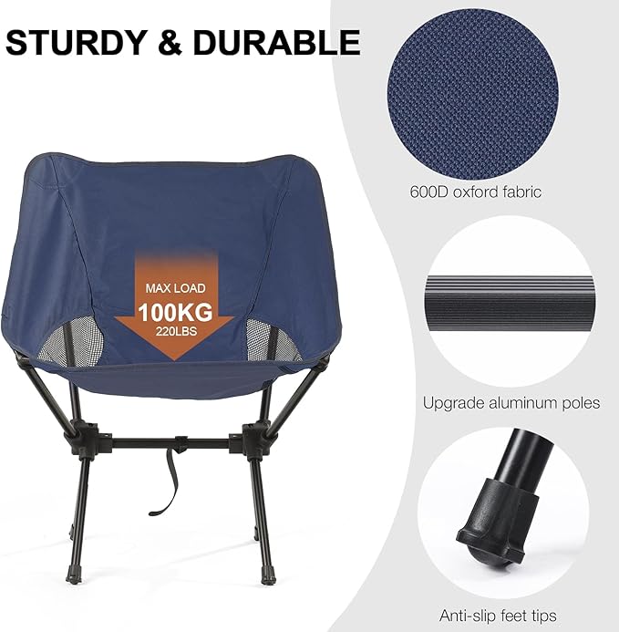 Folding Portable Camping Chair, Lightweight Compact Backpacking Hiking Chair, Beach Chair for Adults,Blue