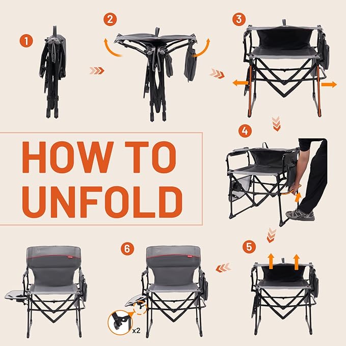 TIMBER RIDGE Heavy Duty Aluminium Heated Camping Chair with Compact Size, Portable Directors Chair Supports Up to 400lbs with Side Table and Pocket for Camping, Lawn, Sports (Power Bank not Included)