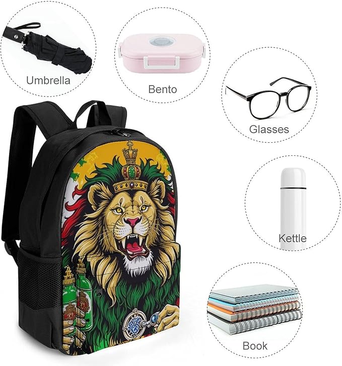 Men Women Lightweight Lion Judah Weedleaf Smoke Art Backpack Large Capacity Bookbag With Smooth Zippers for Gym Business Running