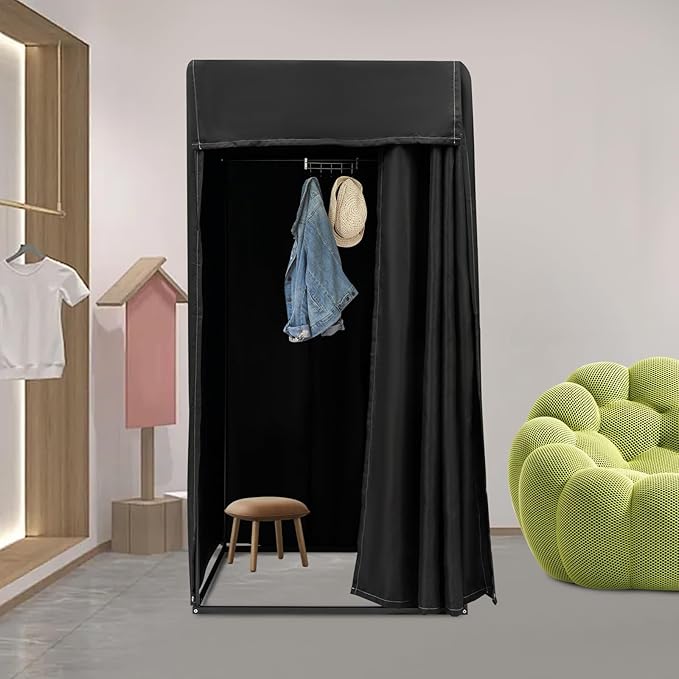 Clothing Store Fitting Room, Dressing Room, Removable Portable Changing Room Tent, Fitting Room for Boutique, Privacy Dressing Room for Indoor Outdoor House Office Shopping Mall (Rectangular-Black-A)