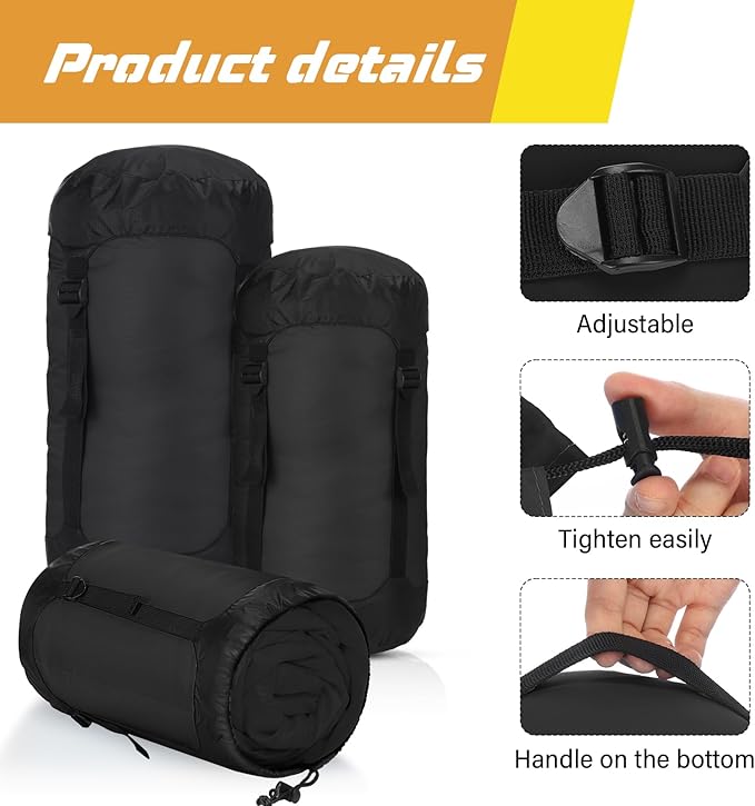 5 Pcs Compression Sacks for Backpacking 5L/10L/15L/20L/35L Camping Sleeping Bag Stuff Sack Water Resistant Sleeping Bag Storage Sack for Space Saving Hiking Gear