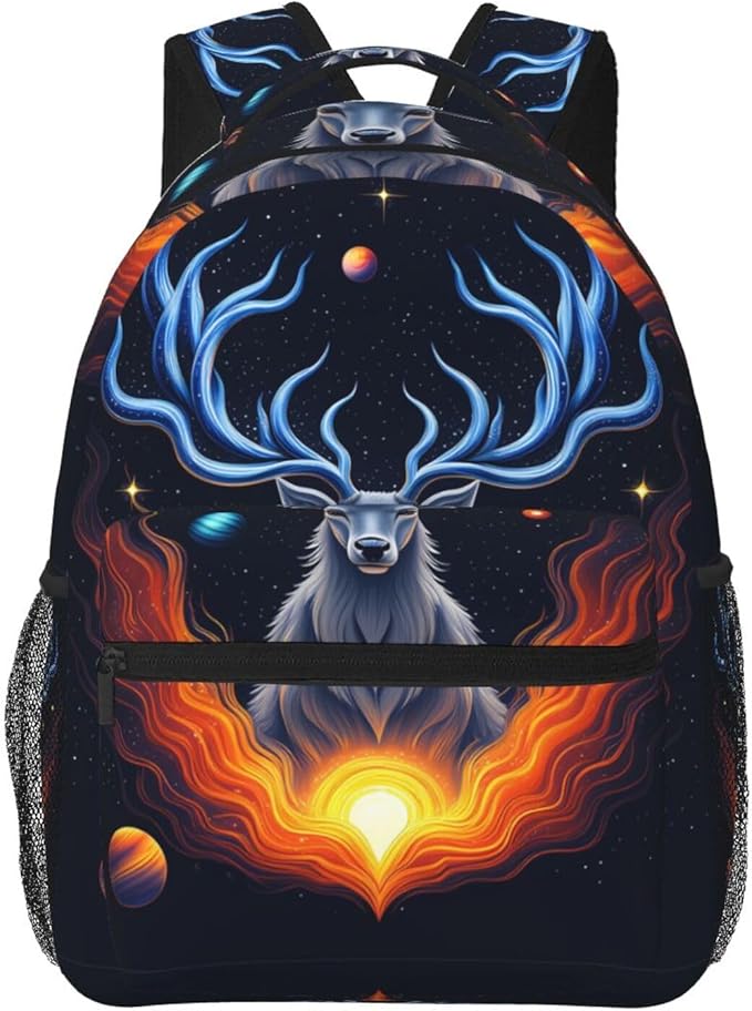 Casual Daypack Multipurpose Anti-Theft Large Capacity Carry On Bag, Space Galaxy Elk Art Casual Daypack Climbing Shoulder Bag With Padded Straps