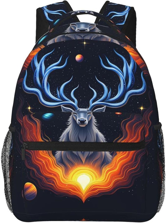 Casual Daypack Multipurpose Anti-Theft Large Capacity Carry On Bag, Space Galaxy Elk Art Casual Daypack Climbing Shoulder Bag With Padded Straps