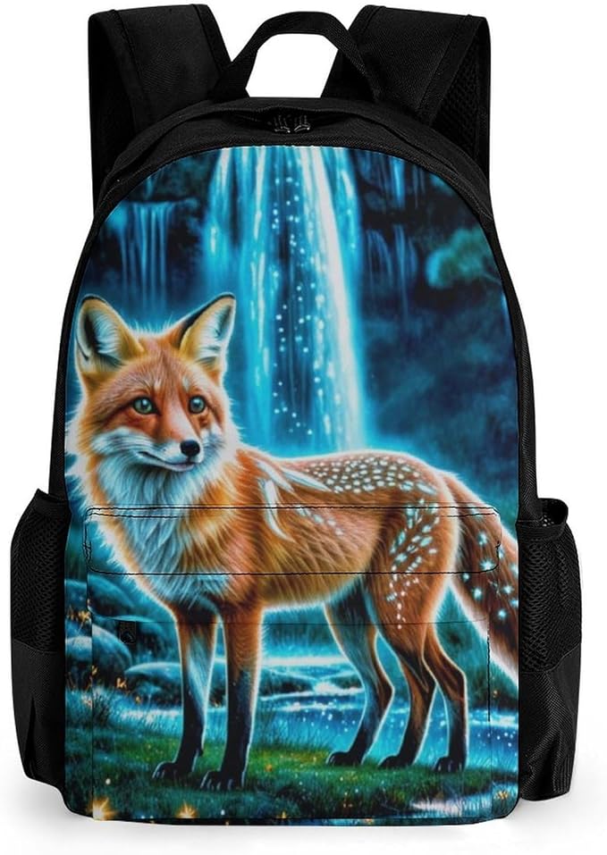 Men Women Polyester Magical Kitsune Fox Art Daypack Bookbag Big Capacity Shoulder Bag With Padded Straps for Climbing Travel Walking Cycling