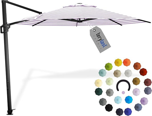 Midtown Umbrellas 10 Ft Outdoor Cantilever Patio Umbrella w/Terylast Midtown Stripes Fabric - Tilt 360° Offset Patio Umbrella, Deck Patio Umbrella, Backyard Umbrella & Garden Umbrella - Black Frame